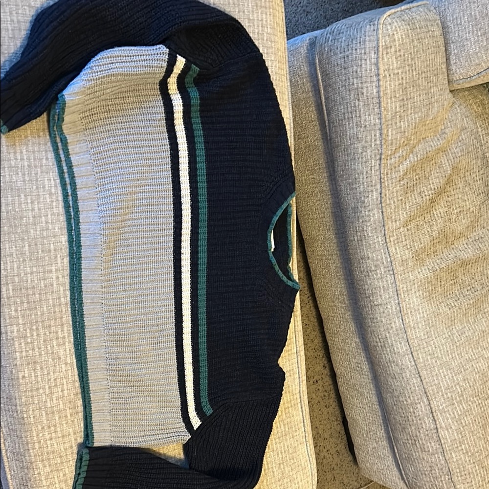 American Eagle Cropped Striped Sweater - Blue Gray, Green